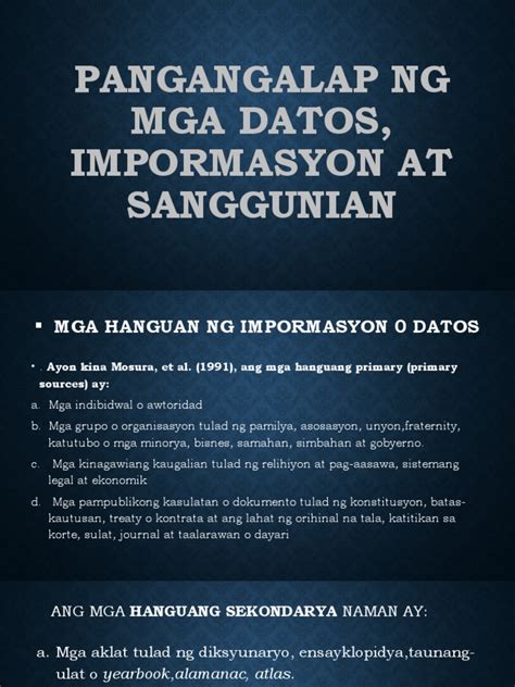 PANGANGALAP NG MGA DATOS, IMPORMASYON AT .